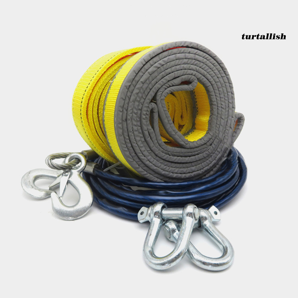 TURTALLISH 3Pcs/Set 4m Tow Strap with U-shaped Hooks Reflective Design Yellow Multifunctional Car Haul Rope for Outdoor