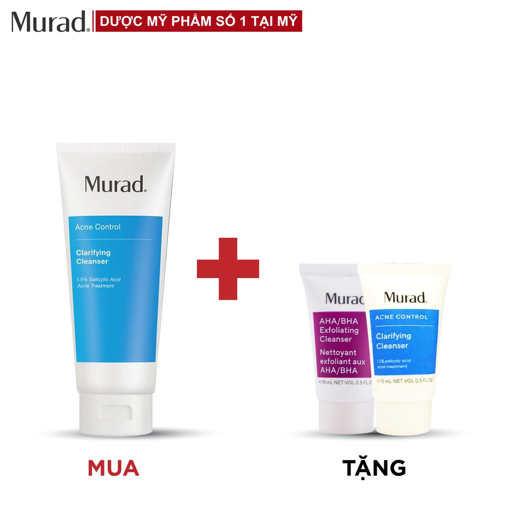Sữa rửa mặt dành cho da mụn Murad Clarifying Cleanser 200ml TẶNG AHA/BHA Cleanser 15ml + Clarifying Cleanser 15ml