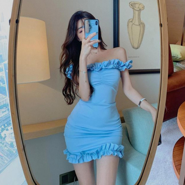 Đầm Trễ Vai Dáng Ôm Thời Trang Mùa Hè Hàn Quốc Quyến Rũ Cho Nữ