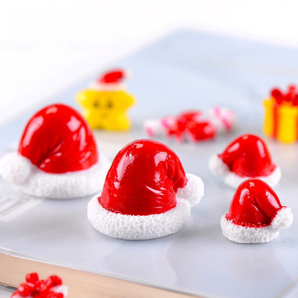 EXPEN Resin Christmas Ornament For Kids Fairy Garden Decor Santa Claus Hat Gift Fake Cap Mini Cute Crafts 5 pcs/set Hat Miniatures