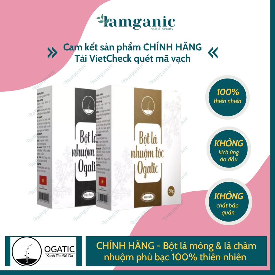 Bột lá nhuộm tóc phủ bạc Ogatic - Làm từ bột lá móng và lá chàm - Không hóa chất - An toàn cho da đầu
