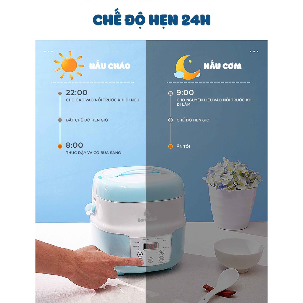 Nồi Ninh Hầm Hấp Nấu Nhanh Thông Minh Chống Trào Chống Cháy BONBEBE BB-36 Dung Tích 2L