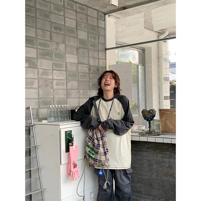 Áo Thun 100% Cotton Dài Tay Phối Màu Sắc Thời Trang Dành Cho Nữ