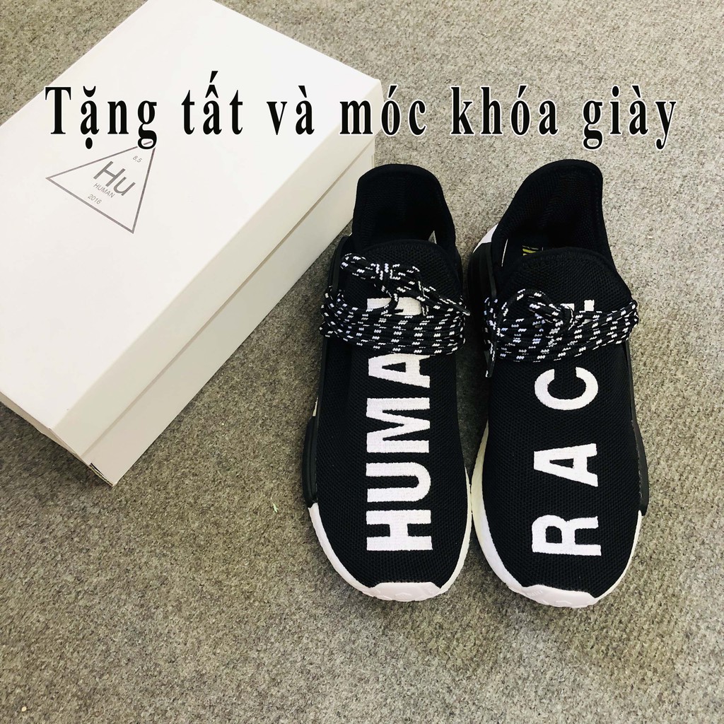 Giày human race đen trắng, tặng tất và móc khóa