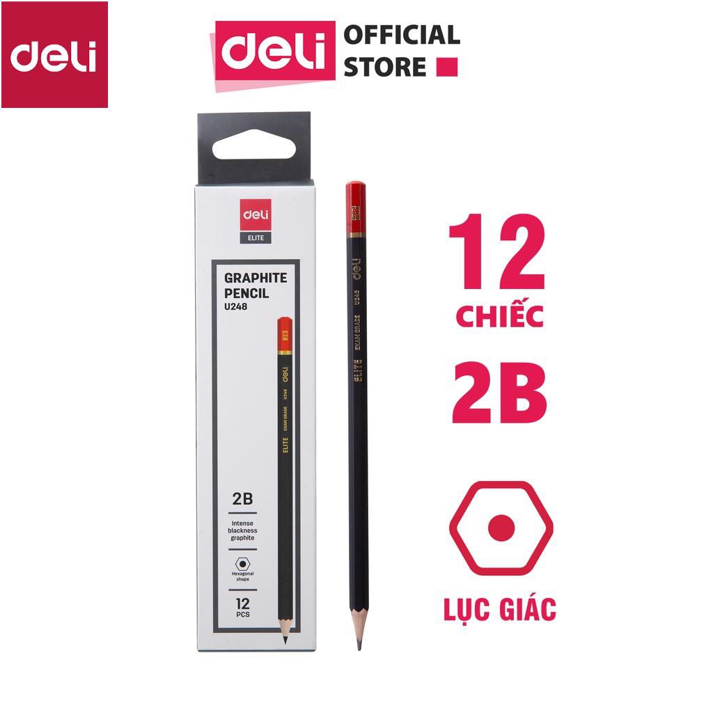 Bút chì 2B Deli - thân bút lục giác - màu Đen và đỏ - 12 cây/hộp - CU24820 [Deli]