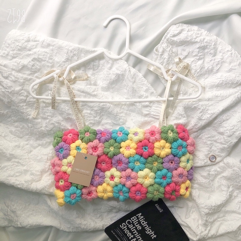 Áo 2 dây len hoa đan lưng Flower Tie Top Handmade