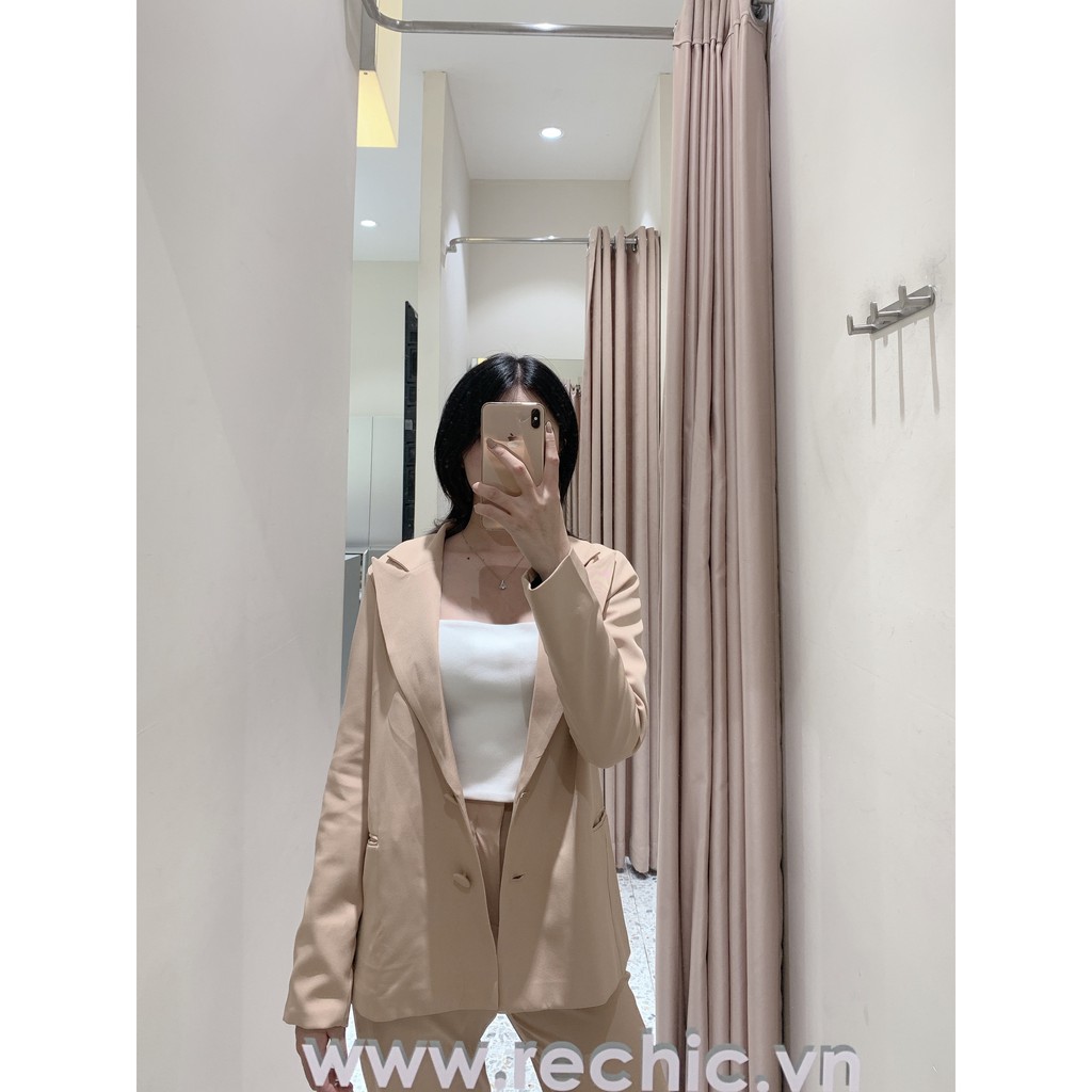 RECHIC Set Hailey màu be Áo vest Blazer công sở + quần tây ống đứng phong cách Hàn Quốc xinh xắn dễ thương