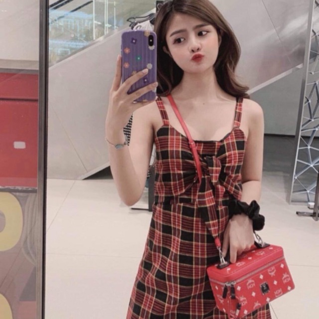 Đầm nơ caro đỏ ❤️