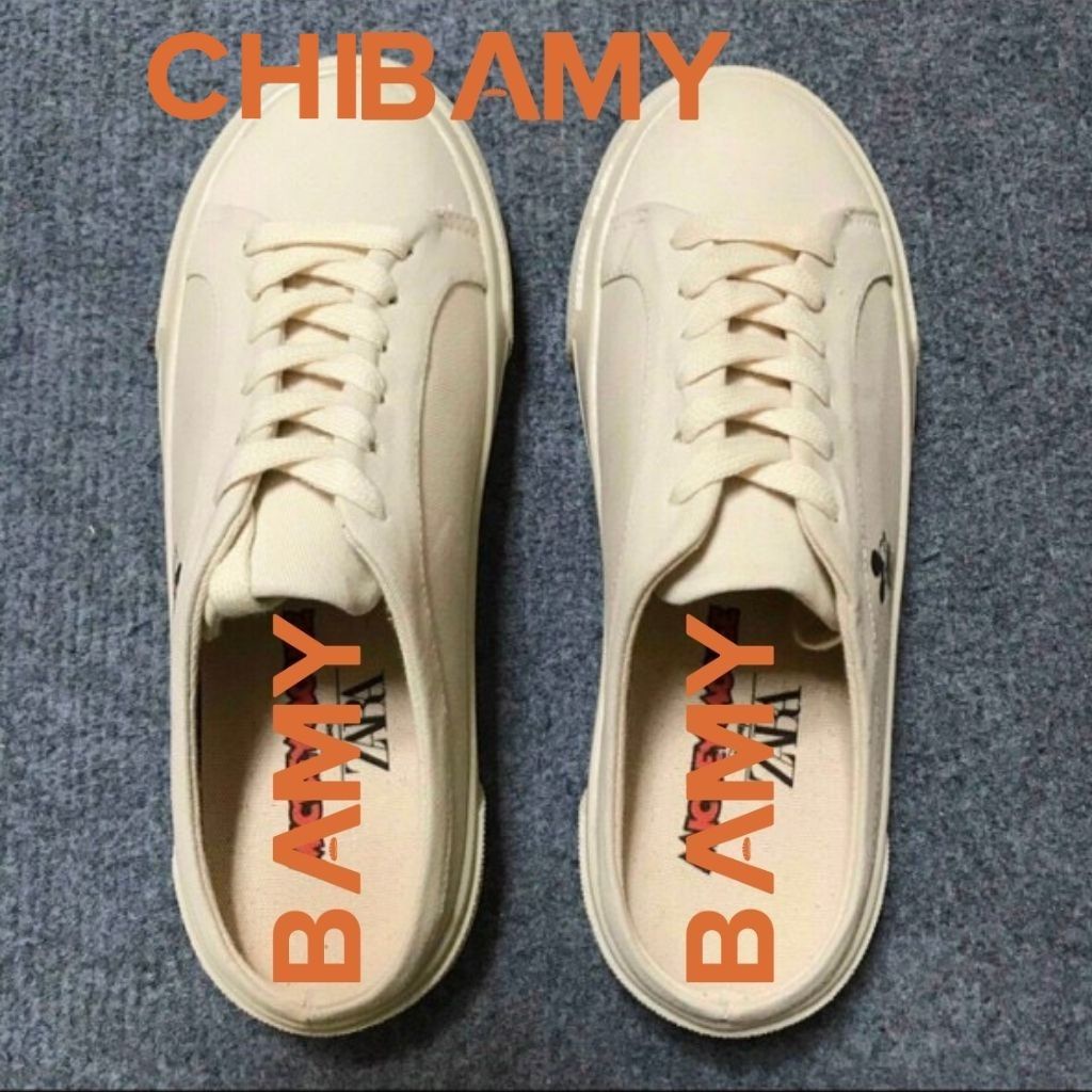 Giày Sục Thể Thao Nữ MK chất canvas màu Kem 3cm From rộng