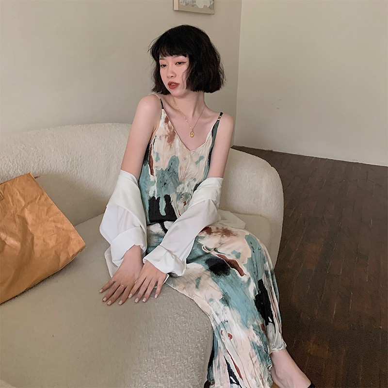 Xiaozhainv Fashion retro floral loose strap Maxi dresses | BigBuy360 - bigbuy360.vn