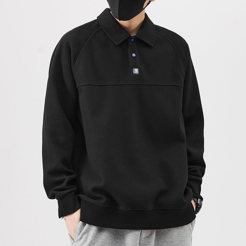 Áo Thun Polo Tay Dài Dáng Rộng Màu Đen Thời Trang Cho Nam