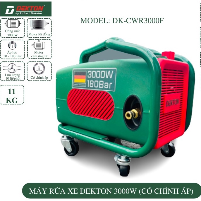 Máy xịt rửa xe chỉnh áp Dekton DK-CWR3000F công suất 3000W áp lực mạnh tẩy rong, vệ sinh nhà cửa