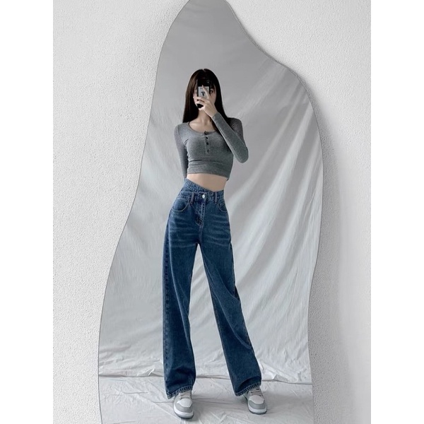 Quần jean cạp cao ống suông  có bigsize hàng có sẵn