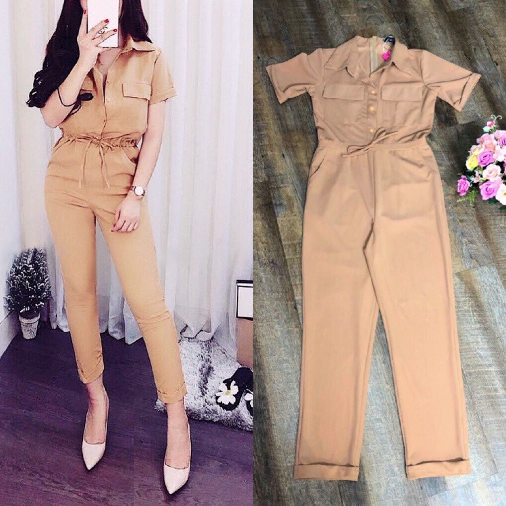 Đồ Jum 🌸FREESHIP🌸 Jumsuit dáng dài xắn lai 2 túi ngực thắt dây nơ TJ973