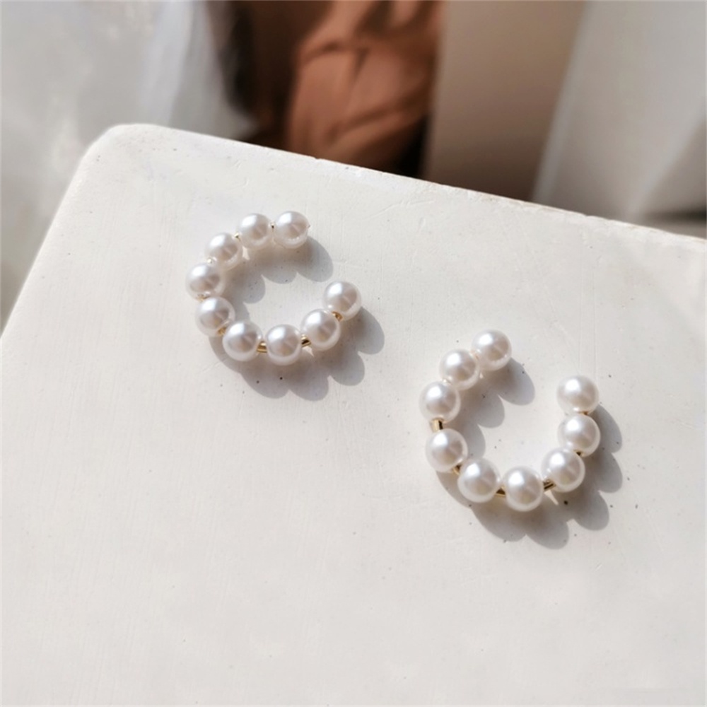 Bộ 2 bông tai kẹp hình chữ C không cần xỏ lỗ đính ngọc trai phong cách Hàn Quốc thời trang cho nữ