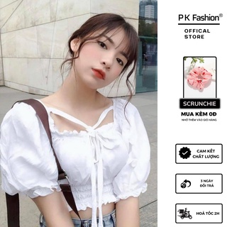 Áo Croptop Chun Eo Thắt Dây Trước Ngực VINA (TRẮNG)