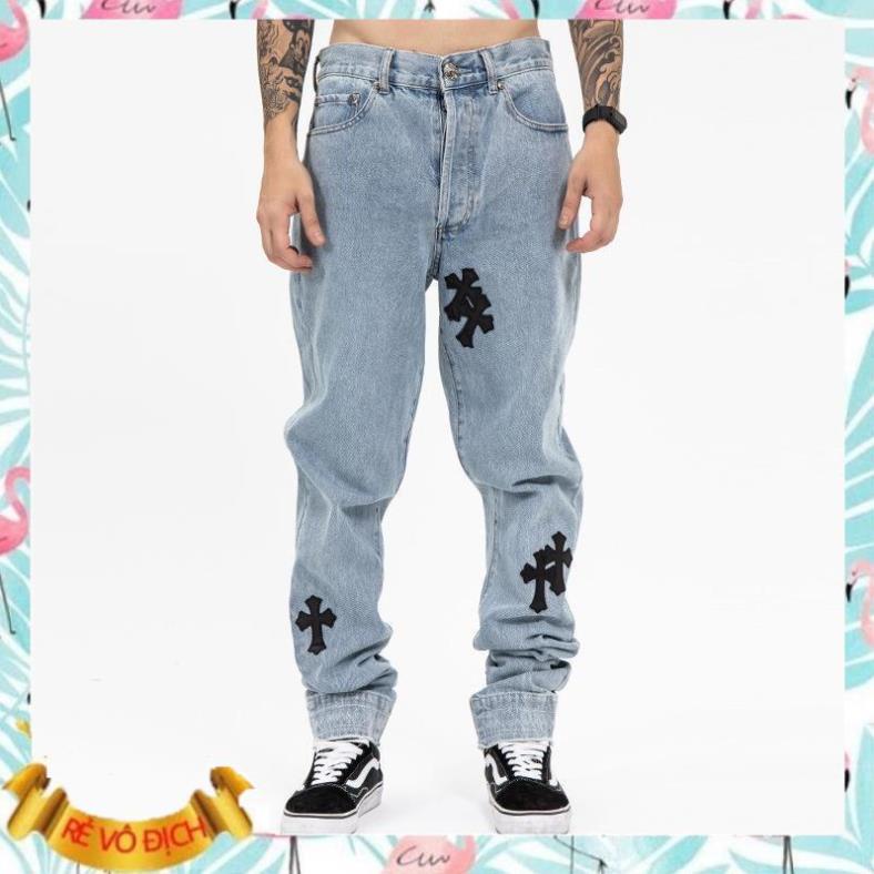 Quần jean unisex form thường họa tiết Chorme Hearts form thường