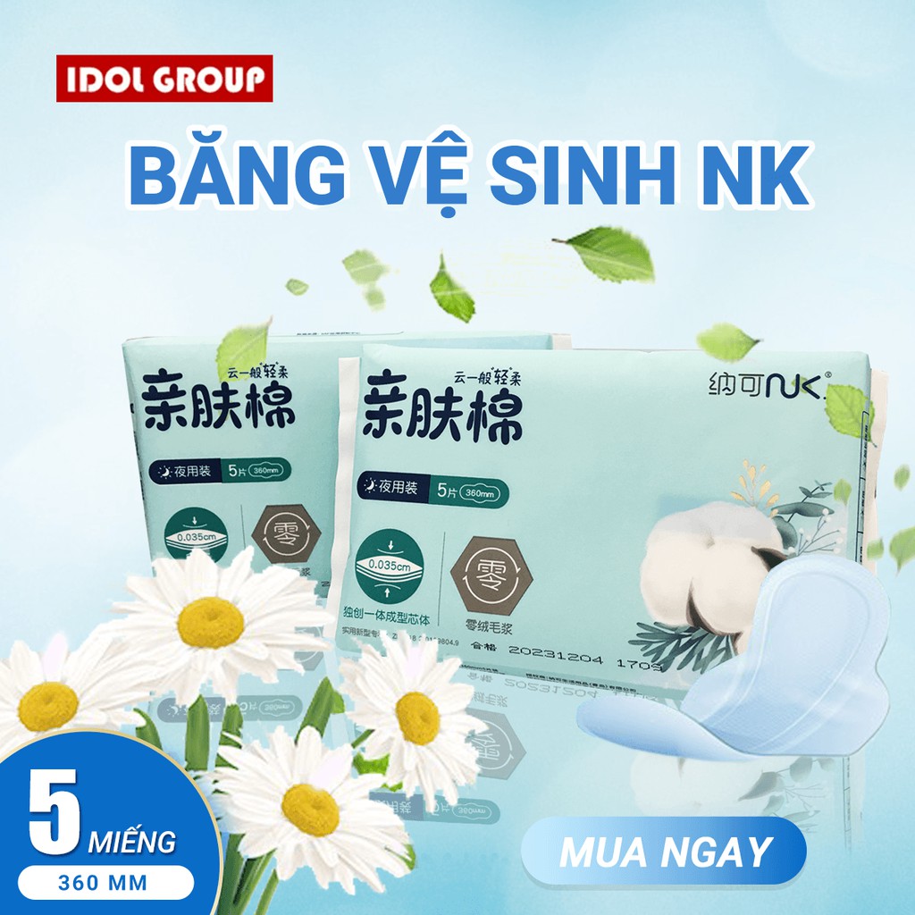 Băng Vệ Sinh Ban Đêm NK 360mm Siêu Mỏng Cánh Siêu Thấm Gói 5 Miêng