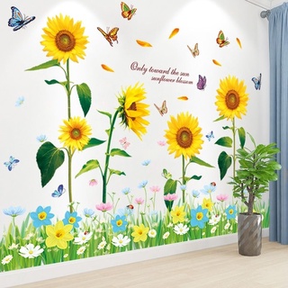 Phòng ngủ hoa hướng dương trang trí tường tranh dán 3d giấy hình nền tự dính