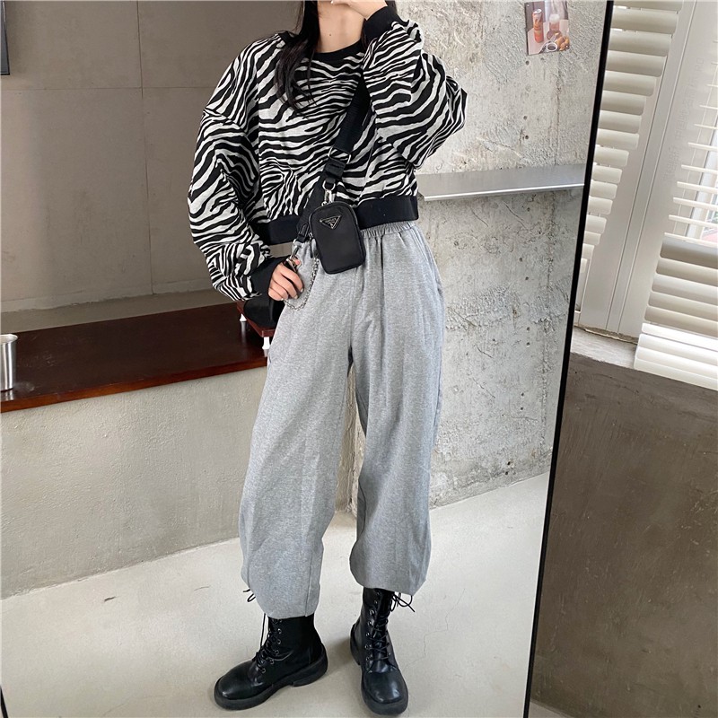 Áo Sweater cổ tròn họa tiết ngựa vằn phong cách phương Tây