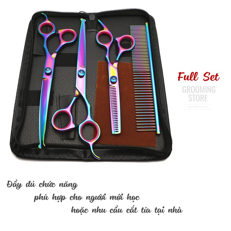 Bộ kéo cắt tỉa lông chó mèo 7.5 inch (5 Món) - Grooming Store