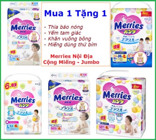 (Cộng Miếng-Jumbo) Tã Dán/Quần Merries Nội Địa Nhật NB96/S88/M68/L58/M64/L50/XL44/XXL28