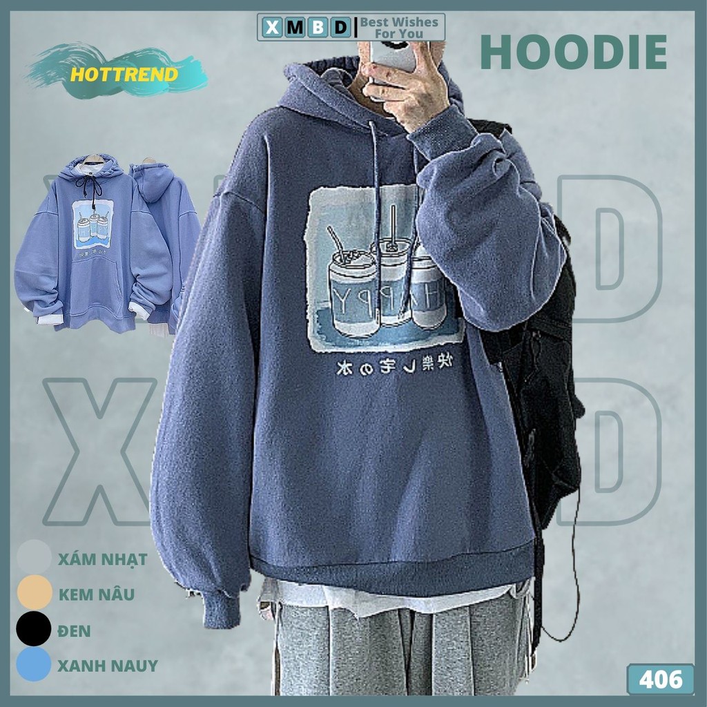 Áo Khoác Hoodie Nỉ Nam Nữ Form Rộng Tay Bồng Nỉ Bông Dày Dặn Hàng QC Áo Hoodie Nam Sweater Nữ in HAPPY - AK3406 | BigBuy360 - bigbuy360.vn