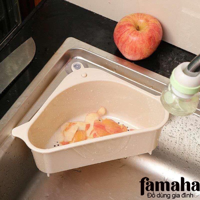 Kệ bồn rửa chén hút chân không hình tam giác bằng nhựa cao cấp, kệ để đồ tiện dụng FAMAHA