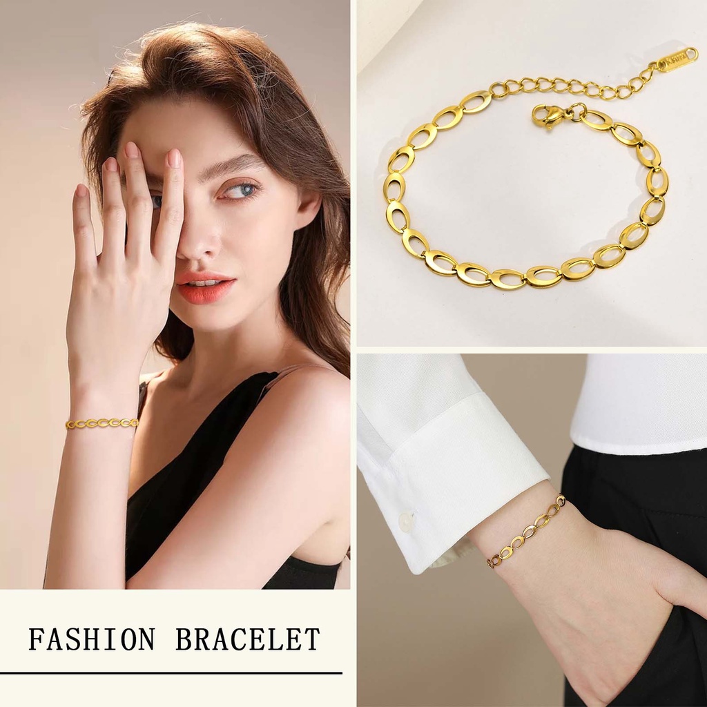 Vòng tay chuỗi xích VNOX bằng thép không gỉ mạ vàng 14K làm quà tặng cho nữ