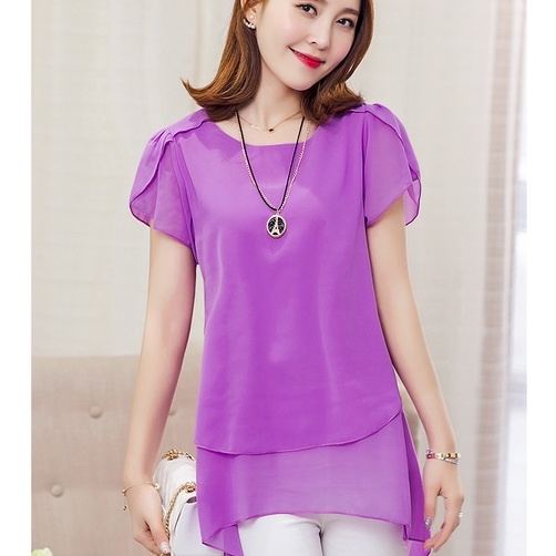 Áo chiffon Tay Ngắn Màu Trơn Thời Trang Cho Nữ
