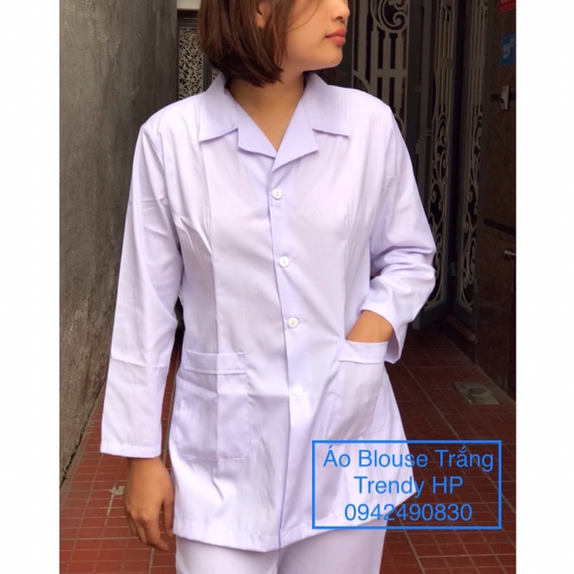 Bộ quần áo blouse nam nữ dược sĩ, y tá dài tay - áo blu nam nữ dáng ngắn dài tay