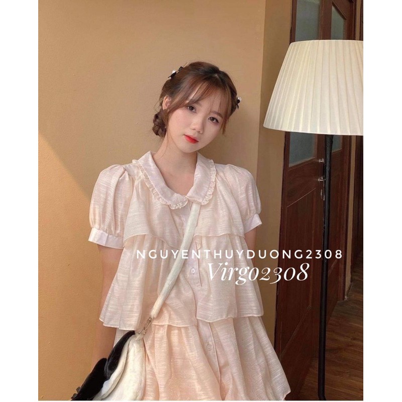 [Ảnh thật/Sẵn]Váy tơ Lily Luta xếp tầng tiểu thư/Đầm nude tơ xước xếp tầng | BigBuy360 - bigbuy360.vn