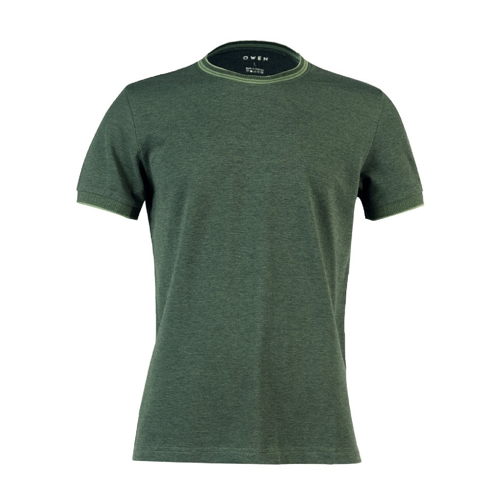 Áo thun nam ngắn tay cổ tròn OWEN TSN220399 phông T-shirt vải cotton cao cấp mềm mát dáng body fit màu đen phối xanh lá