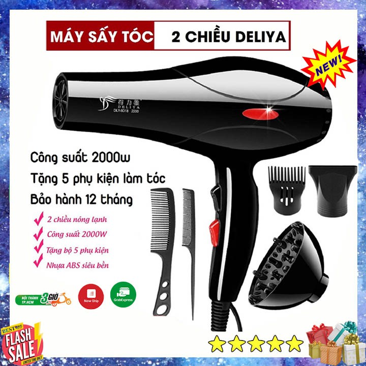 [MÁY CHUYÊN TẠO KIỂU] Máy Sấy Tóc DELIYA Nóng lạnh 2 chiều Công Suất Lớn 2200W Tặng Kèm 5 Phụ Kiện Chuyên Nghiệp