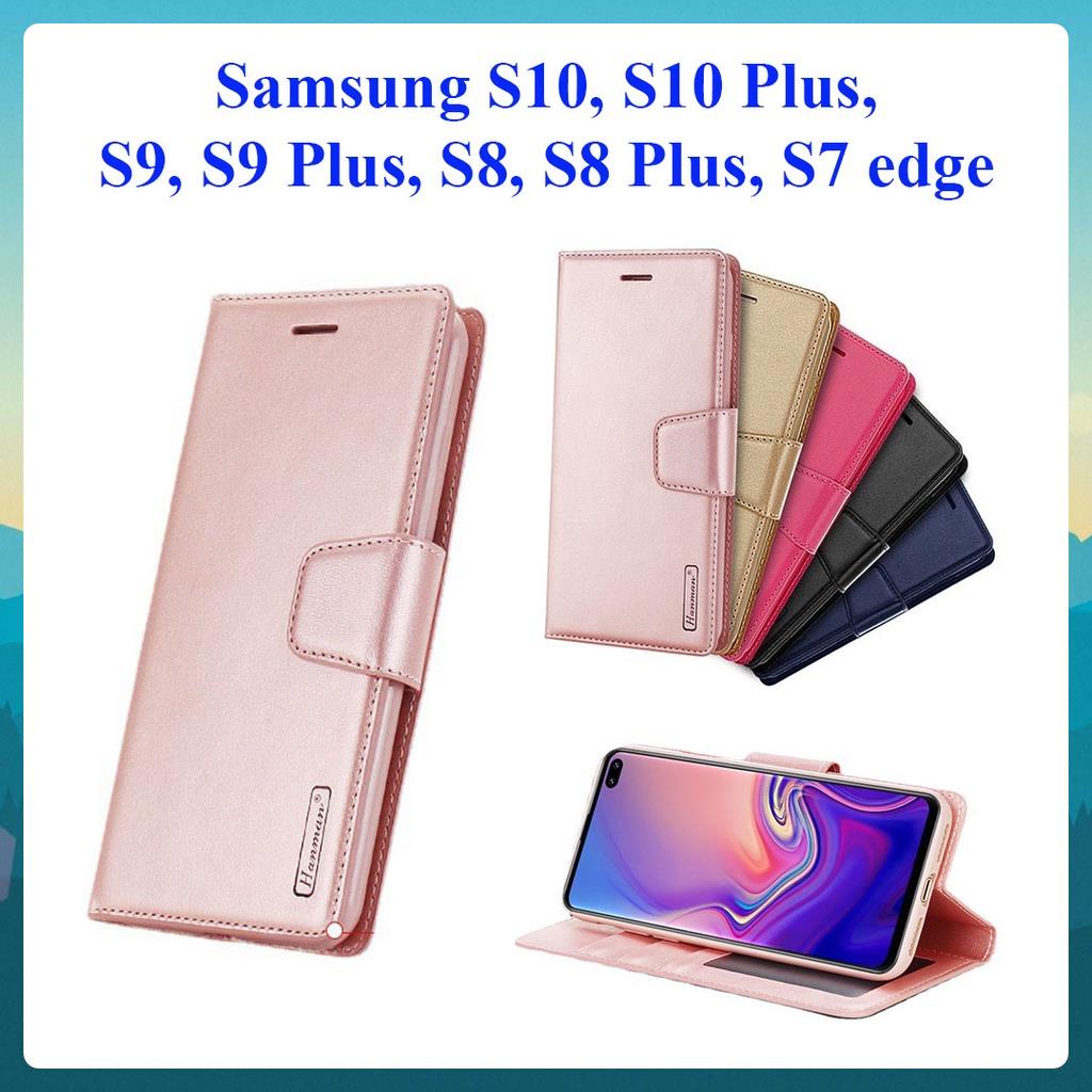 Bao da dạng ví Samsung S10, S10 Plus, S9, S9 Plus, S8, S8 Plus, S7 edge ngăn đựng thẻ ATM tiền, hiệu Hanman