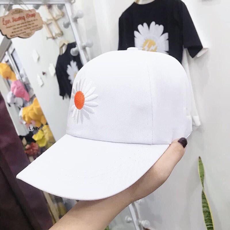 Mũ Nón Lưỡi Trai Hàn Quốc Logo Hoa Cúc Vải Cotton Chất Đẹp Nhiều Màu