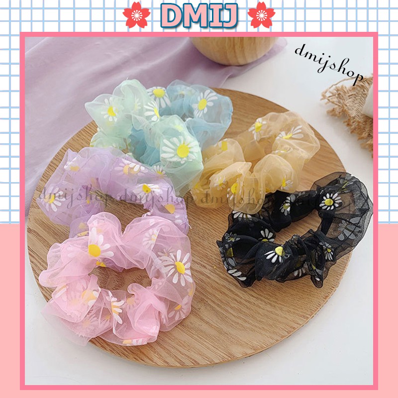 [Mã FAMARAL2 giảm 10K đơn 50K]Cột Tóc Vải Scrunchies Họa Tiết Cúc Họa Mi Nhiều Mẫu Mới