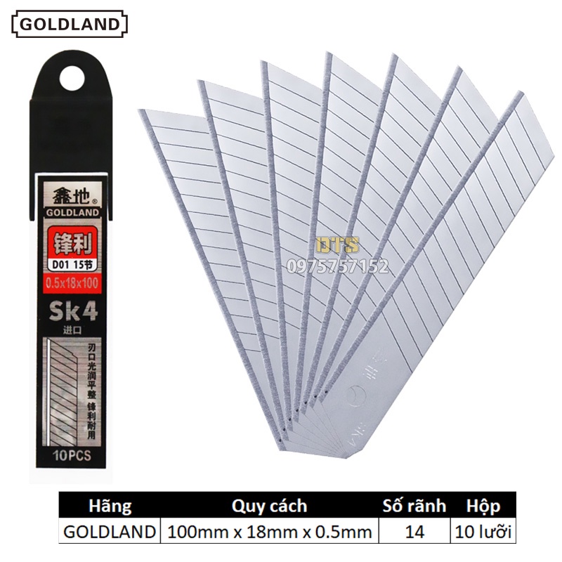 Hộp 200 lưỡi dao rọc giấy đa năng thép Nhật GOLDLAND bản to 18mmx100mm cao cấp siêu sắc cắt giấy rọc băng keo thùng bìa