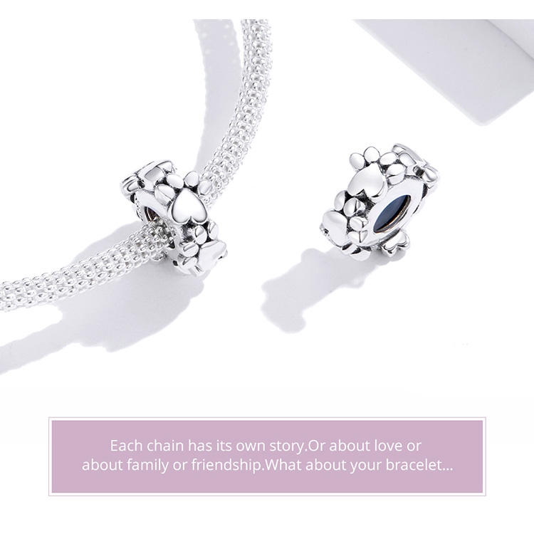 Phụ Kiện Bamoer SCC1504 Bằng Bạc 925 Hình Dấu Chân Chó Có Nút Chặn Silicone Dùng Làm Trang Sức DIY