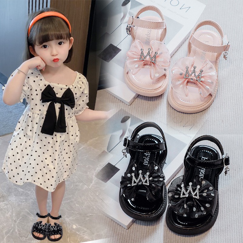 Sandal đính nơ kèm vương miện cho bé gái mẫu hot 2022 - Hàng Quảng Châu Cao Cấp (K63)