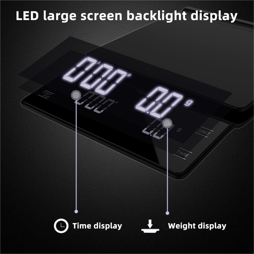 [Fenteer1] Cân Cà Phê Có Màn Hình LED Hiển Thị Độ Chính Xác Cao Với Hẹn Giờ