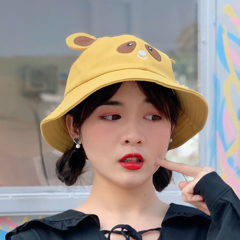 Mũ bèo vành rộng họa tiết hoạt hình tai gấu cho nữ sinh