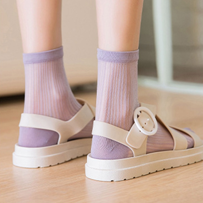 Xixi Vớ Sợi Thủy Tinh Mỏng Màu Kẹo Ngọt Họa Tiết Kẻ Sọc Phong Cách Hàn Quốc Cho Nữ