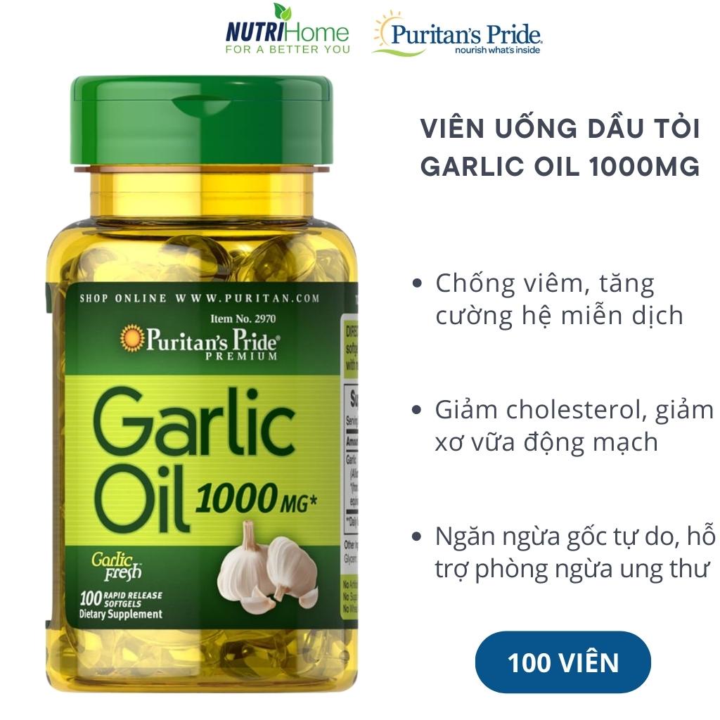 Viên uống dầu tỏi Puritan’s Pride Garlic Oil 1000mg tăng cường hệ miễn dịch, tim mạch (Nutri Home) (100 viên)
