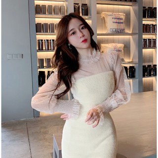 Đầm Len Ôm Body Viền Chiffon