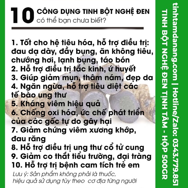 Tinh bột nghệ đen nguyên chất Phủ Quỳ Nghệ An Tịnh Tâm đặc sản làm quà, Hộp 500gr hỗ trợ giảm cân