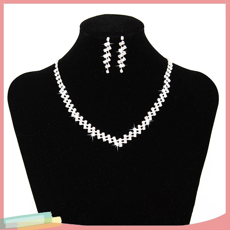 Bộ Vòng cổ + Đôi Khuyên Tai Đính Đá Lấp Lánh Sang Trọng