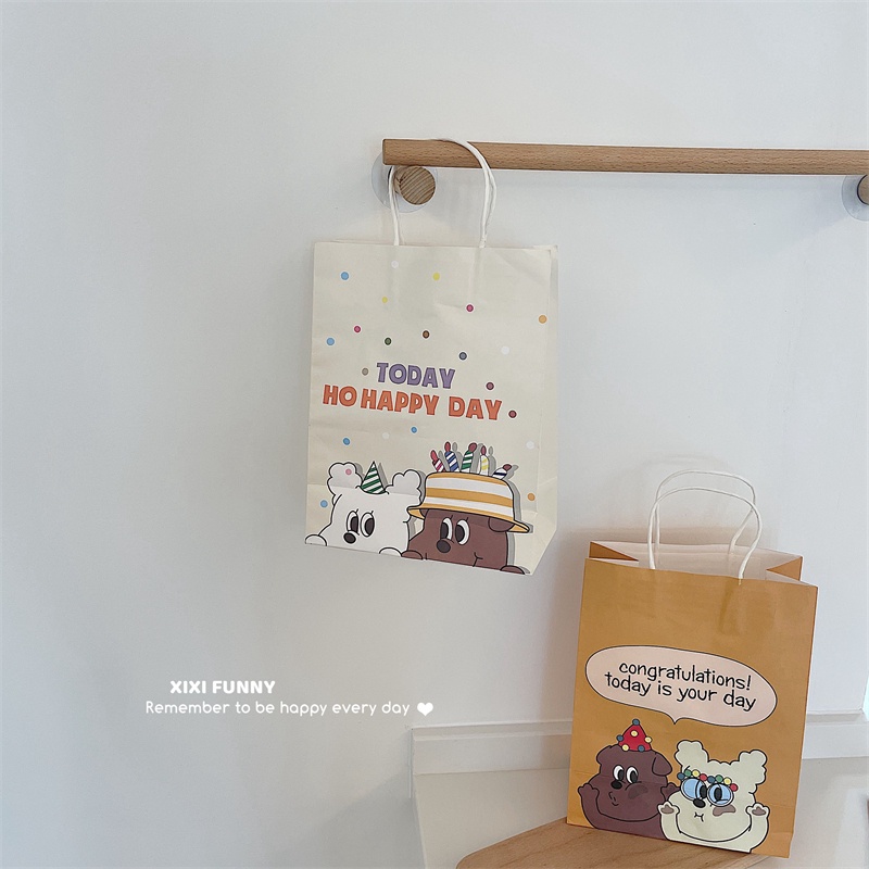 Túi Giấy Kraft Mini In Hình Hoạt Hình Dễ Thương Đựng Quà Sinh Nhật