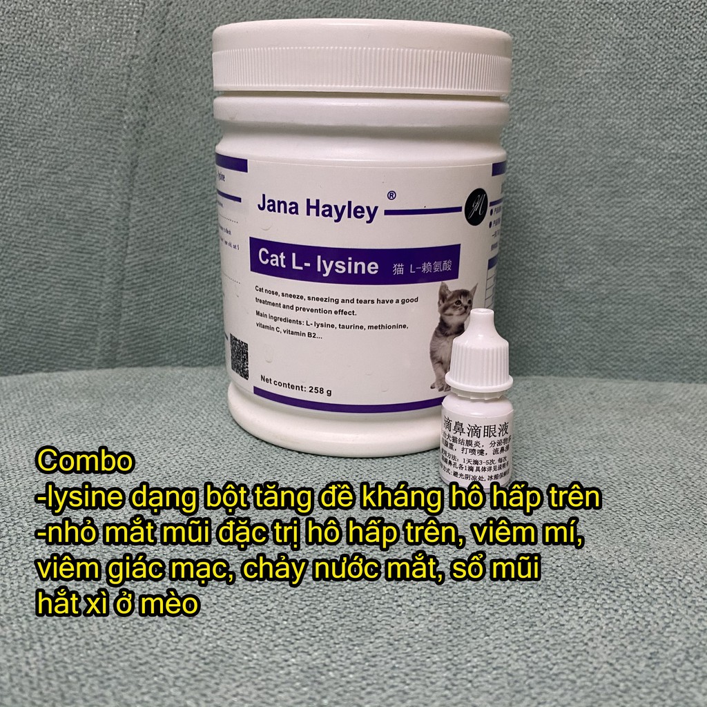 Combo Lysine dạng bột, nhỏ mắt mũi cho chó mèo bị hô hấp trên( đau mắt, hắt xì sổ mũi)
