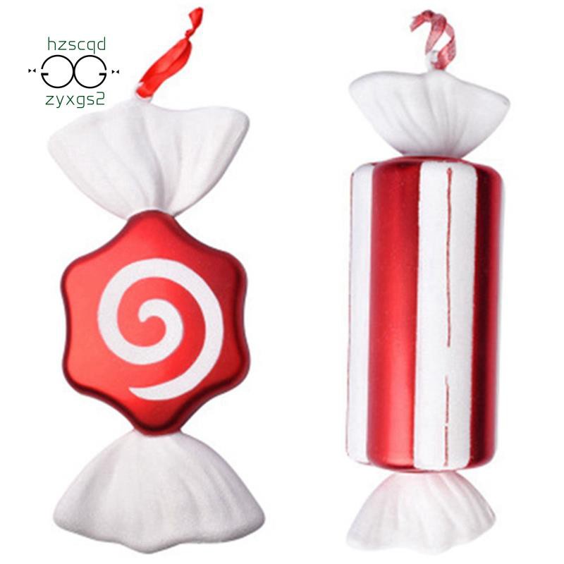 2 Pcs Christmas Decorations Scene Layout Gift Ornaments Pendant Candy 30CM Red and White Color Candy Stage Layout-C & B